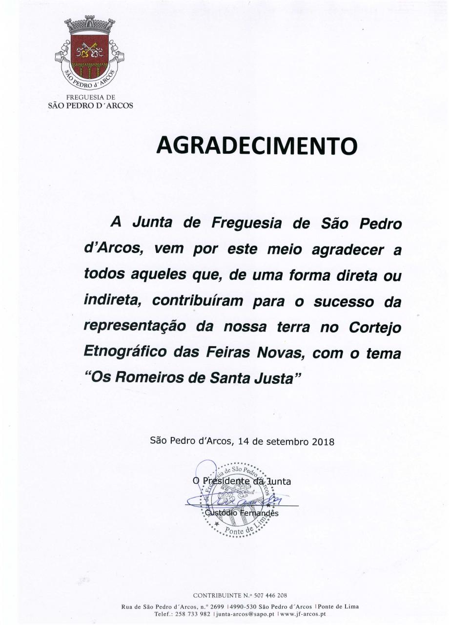 Feiras Novas 2018-Agradecimento