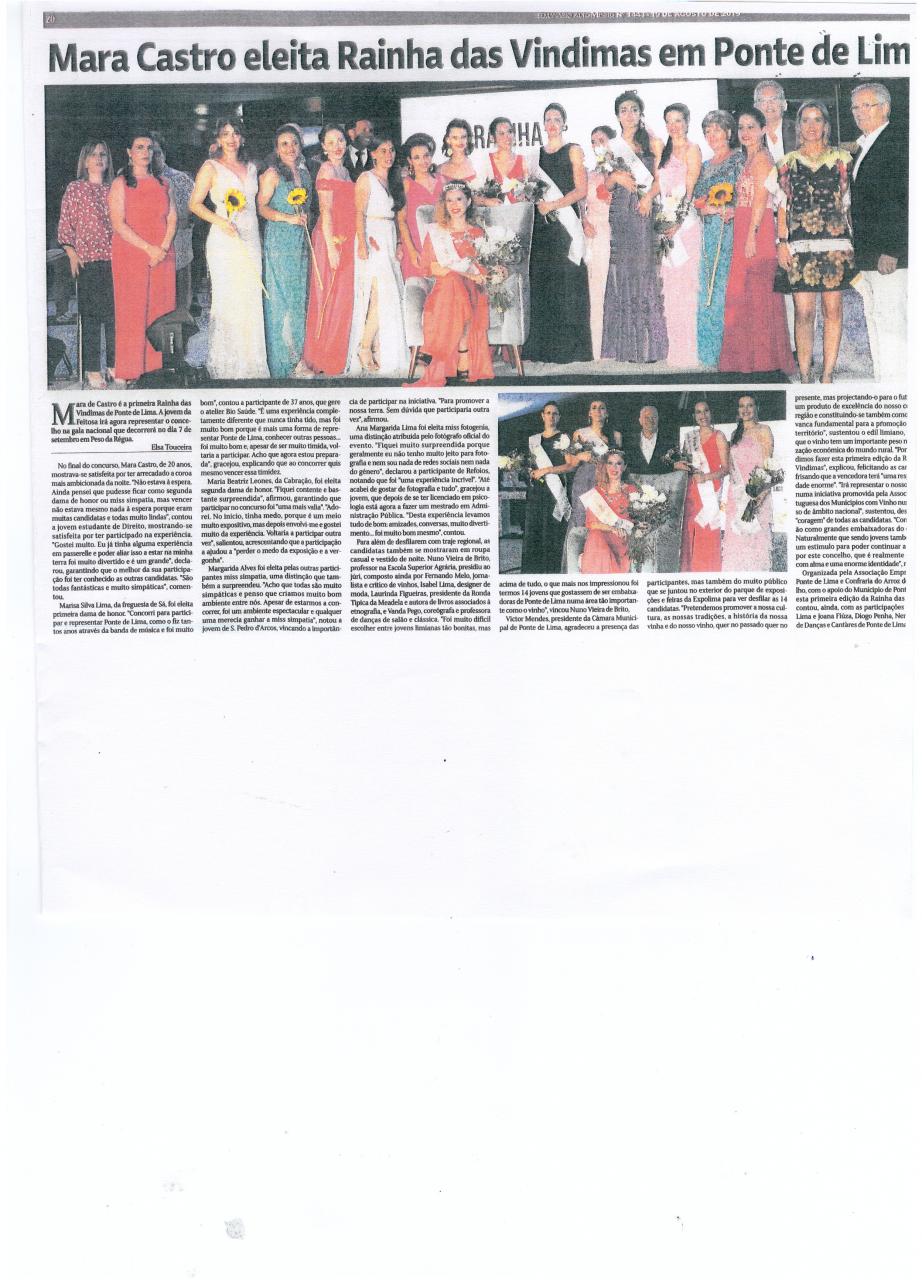 Jornal o ALTO MINHO-Elei&ccedil;&atilde;o da Rainha das Vindimas 2019 