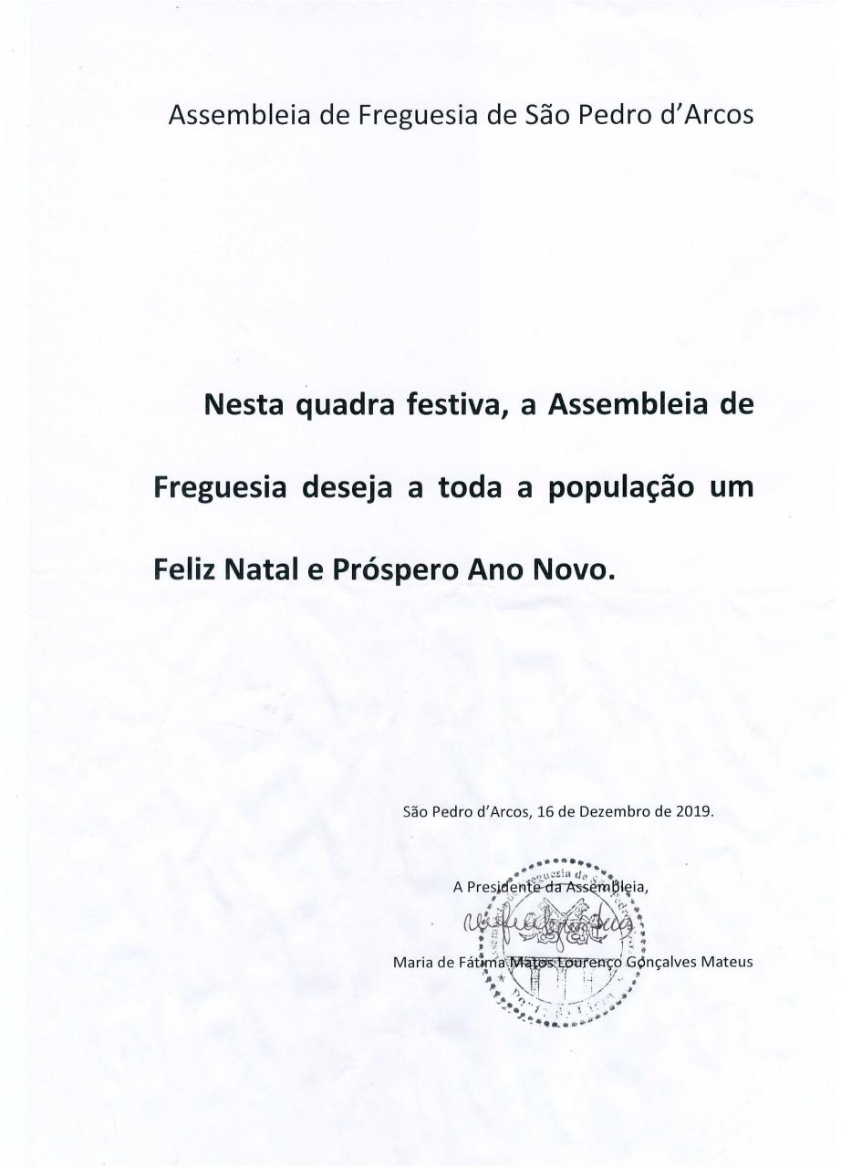 Assembleia de Freguesia - Feliz Natal e Pr&oacute;spero Ano Novo